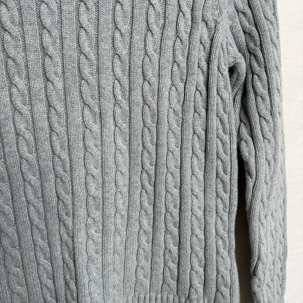 L.L. Bean Gray Cable Knit Turtleneck Sweater Women’s Size Large 100% Cotton - Picture 3 of 10